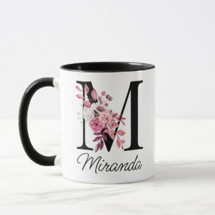 Caneca Dusty Rosa Mauve Floral M Monograma Inicial