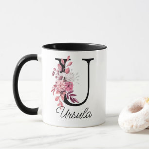 Caneca Dusty Rosa Mauve Floral U Monograma Inicial