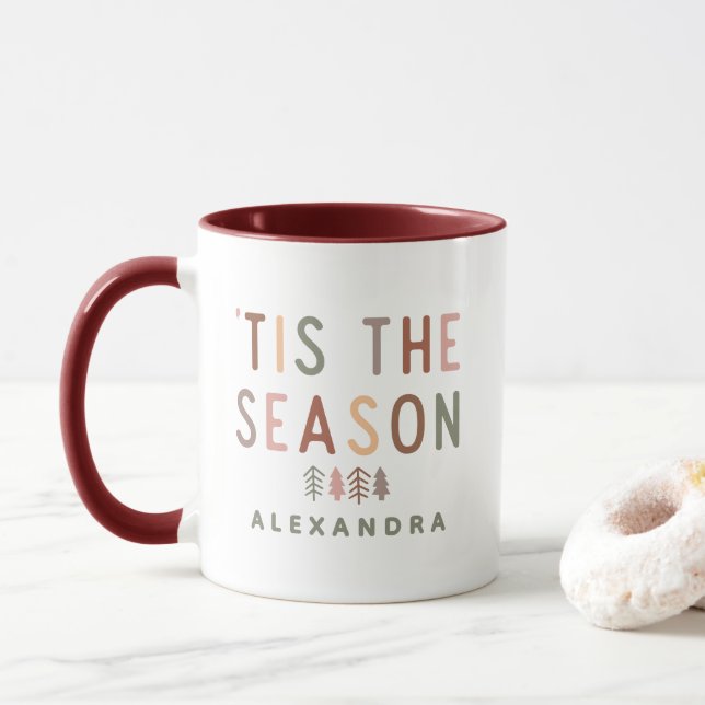 Caneca É a Temporada Boho Natal Nome Personalizado (Com Donut)