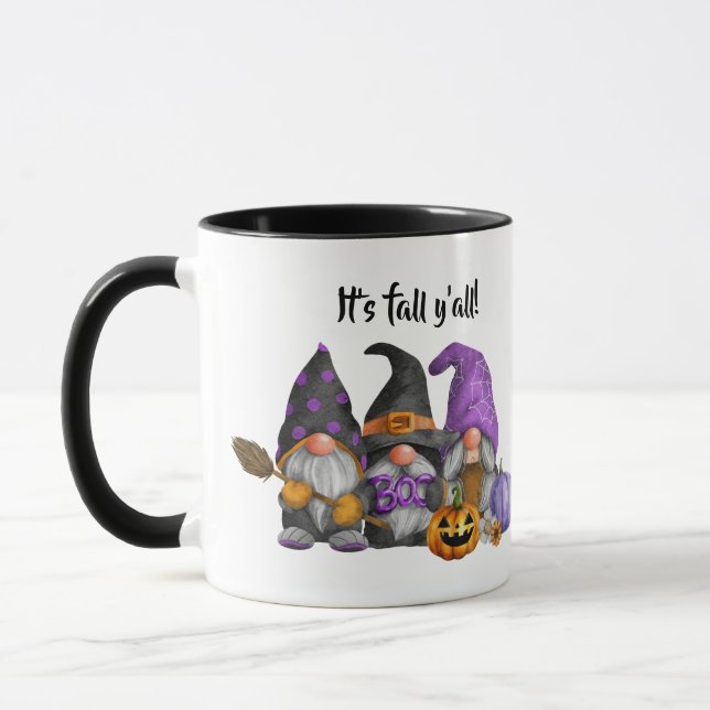 Caneca É Cair Y'All Autumn Gnomos Watercolor (Esquerda)