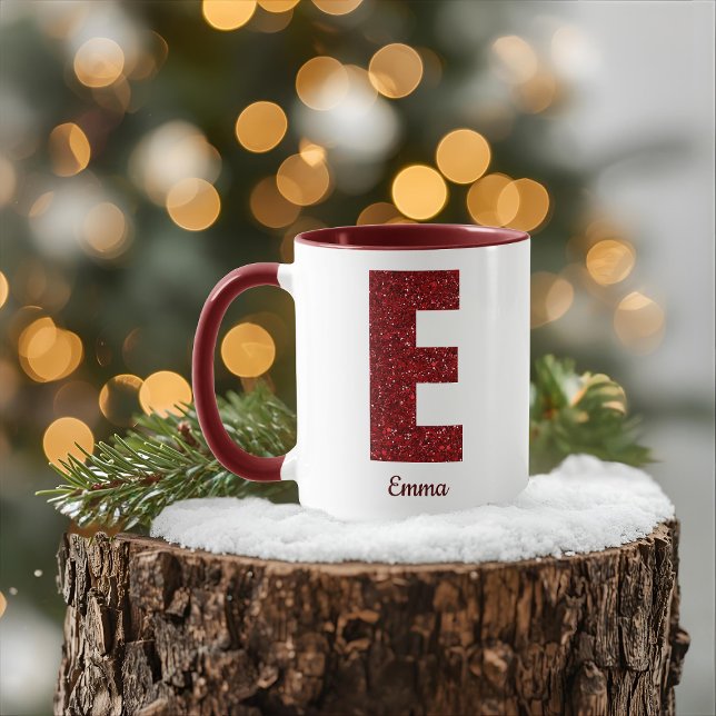 Caneca E de Monograma Brilhante Moderno com Nome (Criador carregado)