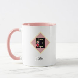 Caneca "E" de Rosas Vintage com Inicial Personaliz