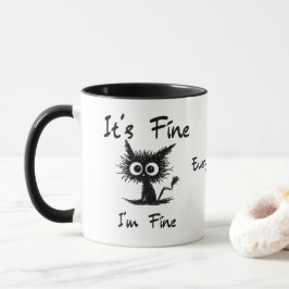 Caneca É Está Bem Estou Bem" Gato Preto Engraçado Sarcást