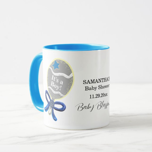 Caneca É um Chá de fraldas de Menino Blue Rattle Mãe para (Frente Esquerda)