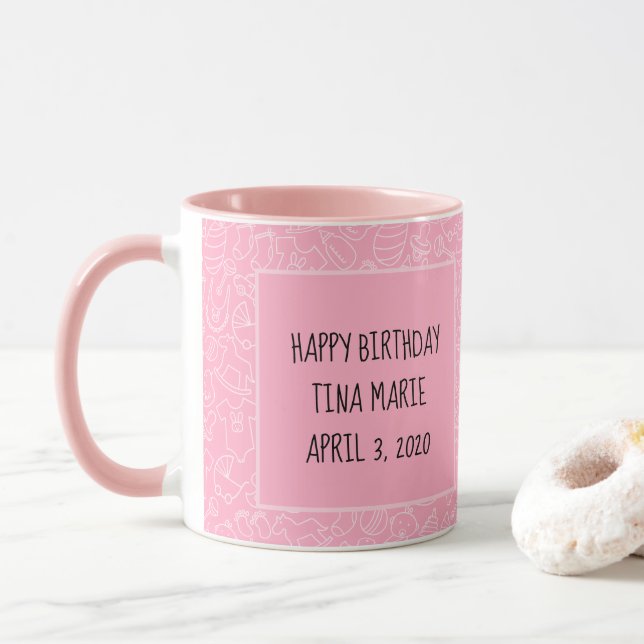 Caneca É um Chá de fraldas Rosa-Garota Personalizado (Com Donut)