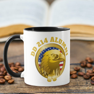 Caneca Eagle Dourado Emblem USA Flag DD 214 Alumni