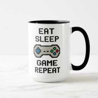 Caneca Eat Sleep Game Repeat – Gamer Pixel Art Mug