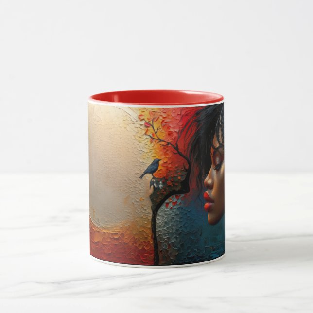 Caneca 🌕 🎨 👤 Eclipse Colorida, Abstrato Art com Silho (Centro)