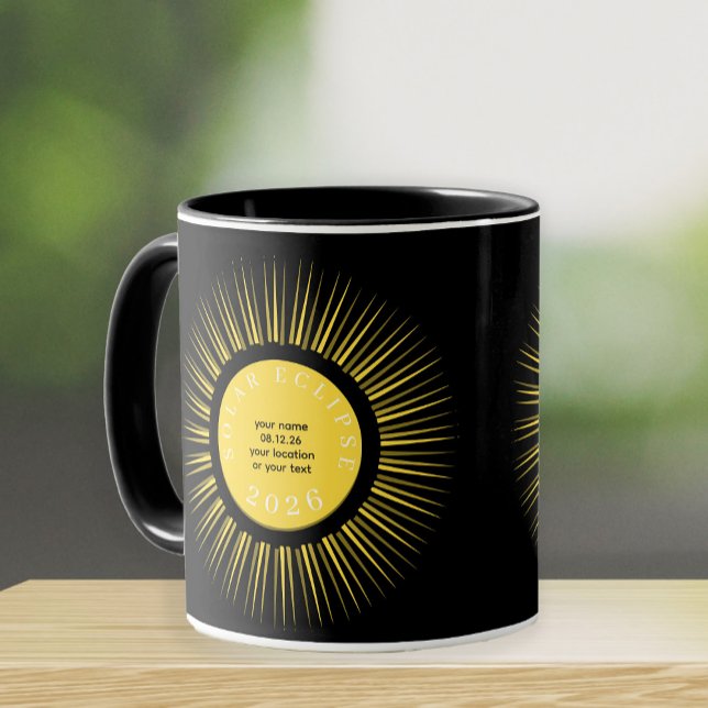 Caneca Eclipse total do sol 2026 seu texto personalizado (Criador carregado)