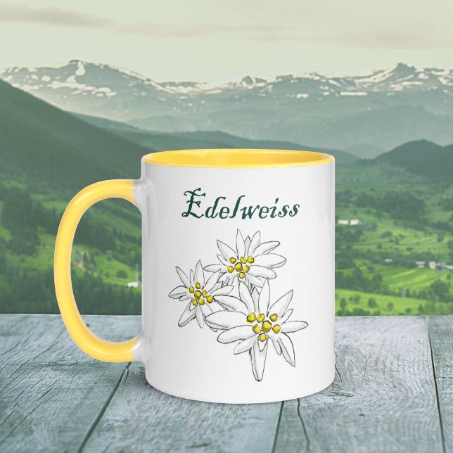 Caneca Edelweiss Alpino Flor Amarelo Desenhado à Mão (Criador carregado)