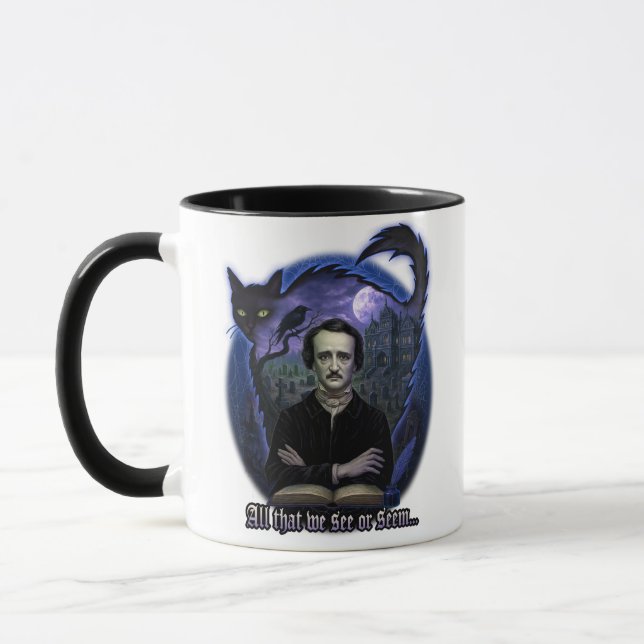 Caneca Edgar Allan Poe Gothic Mug - Raven Assaltado e Cat (Esquerda)