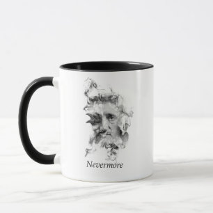 Caneca Edgar Allan Poe no fumo com corvo - nunca mais