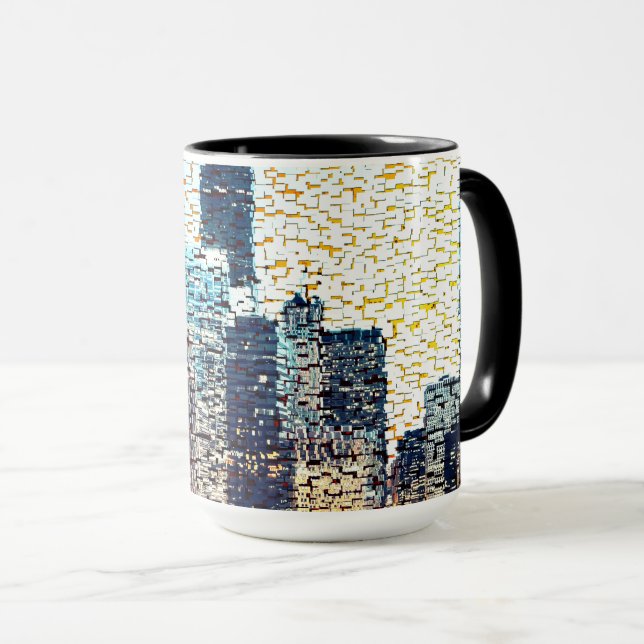 Caneca Edifícios da cidade azul em mosaico com alivio (Frente Esquerda)