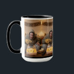 Caneca Egg-citement at Home – Cozy Cheer Mug<br><div class="desc">Turn everyday moments into tiny celebrations. On a softly lit couch, a person in a tan hoodie leans forward, cheering with wide-eyed excitement at a small incubator on the coffee table. A quail egg begins to crack open as a yellow foam finger points triumphantly, while popcorn spills across the table...</div>