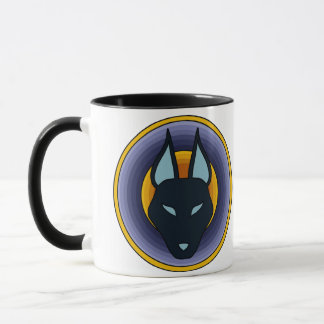 Caneca egípcia antiga do logotipo de Anubis do