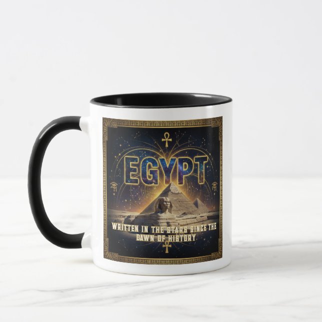Caneca Egito Celestial Esfinge Pirâmides Galáxia Poster (Esquerda)