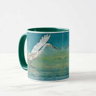 Caneca Egret Bird Ocean Teal Art