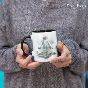 Caneca Ele é Risen Páscoa Religiosa Cruz Cristã