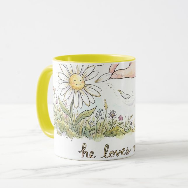 Caneca Ele me ama - Margarida me ama não Combinação Capri (Frente Esquerda)