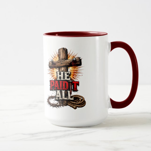 Caneca Ele Pagou Tudo – Fé Cristã Cruz e Prego (Direita)