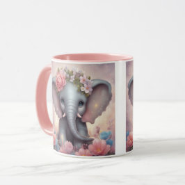 Caneca Elefante Adorável para Bebês com Flores