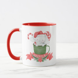 Caneca Elefante Branco Bonito no Natal Verde