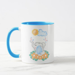 Caneca Elefante de Bebê Bonito com flores laranja