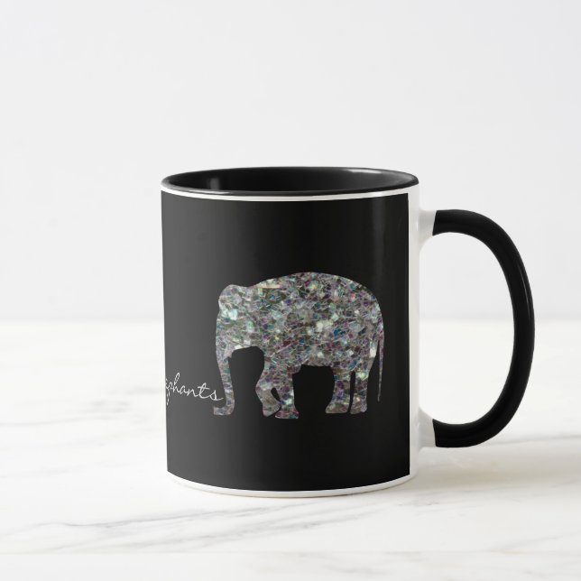 Caneca Elefante de mosaico prateado cintilante (Direita)