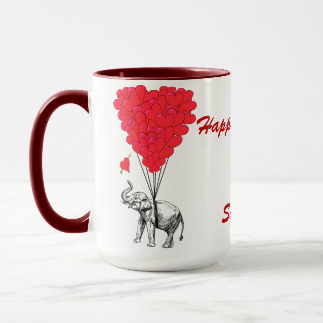 Caneca Elefante engraçado ama Namorados cardíacos (Esquerda)