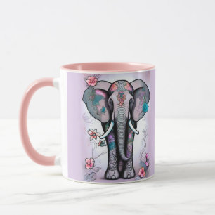 Caneca Elefante Indiano cinza Incorporado com Flores