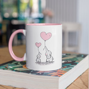 Caneca Elefante, mãe e Dia de as mães cor-de-rosa