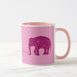 Caneca Elefante rosa quente brilhante com brilhos falsos 