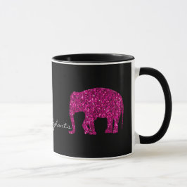 Caneca Elefante rosa quente brilhante com purpurina falsa