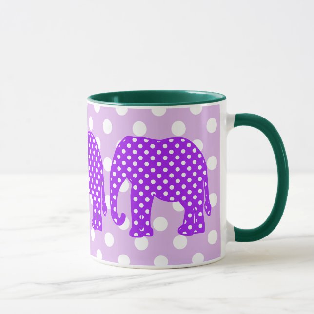 Caneca Elefante roxo e branco das bolinhas (Direita)