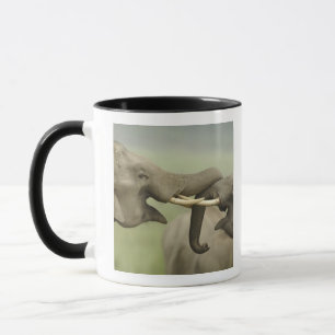 Caneca Elefantes asiáticos indianos brincando de lutar