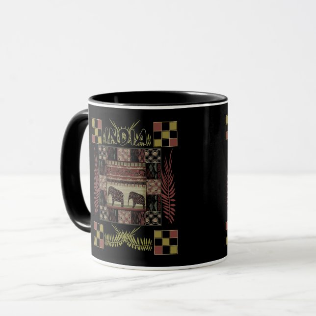 Caneca Elefantes de patchwork étnico da Índia (Frente Esquerda)