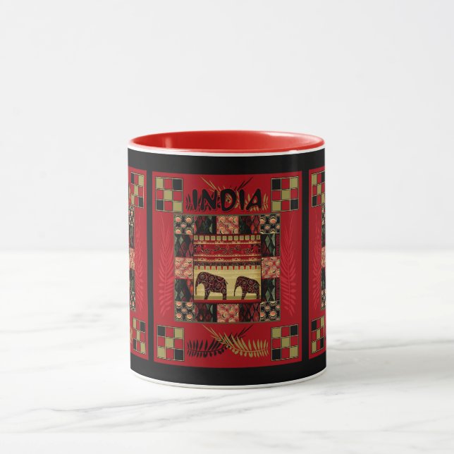 Caneca Elefantes de patchwork étnico da Índia (Centro)
