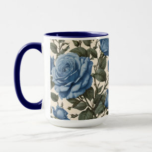 Caneca Elegância Azul: Vintage Rosas Provinciais em Bloom