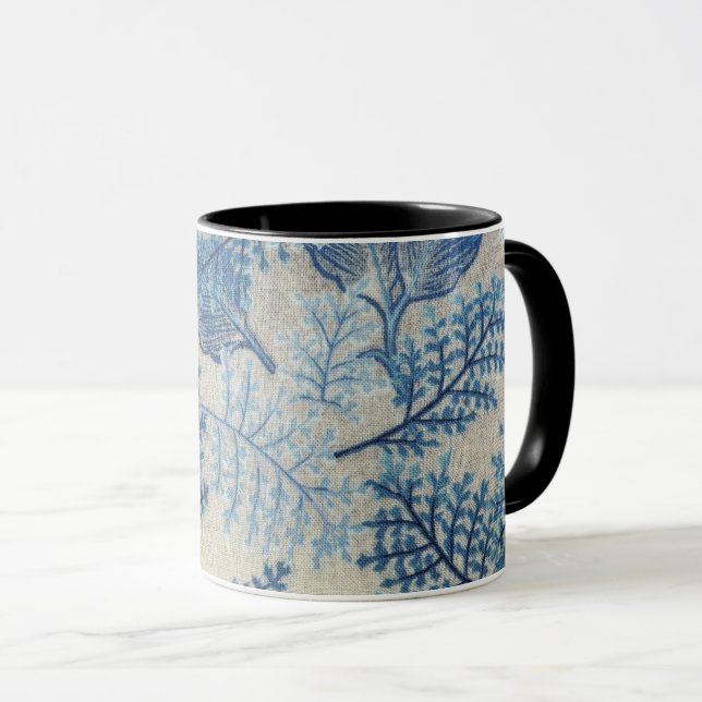 Caneca Elegância Botânica: Folhas Azuis e Blooms (Frente Esquerda)