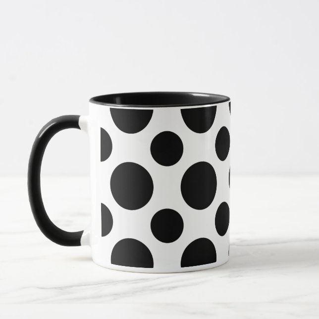 Caneca Elegância Chic: Bolinhas Negra Caça Cerâmica De 11 (Esquerda)