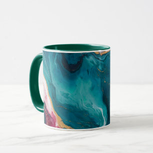 Caneca Elegância de Mármore Azul-turquesa e Carmesim