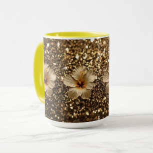 Caneca Elegância do ouro: Dourado Shimmer Hibiscus
