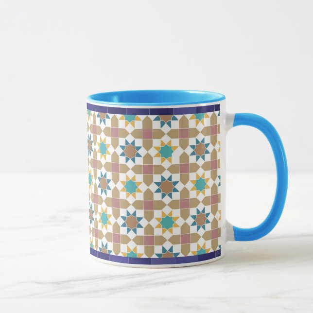 Caneca Elegant Beige Green and Red Geometric Pattern Mug (Direita)