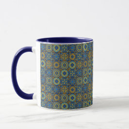 Caneca Elegant blue& white Moroccan  pattern 