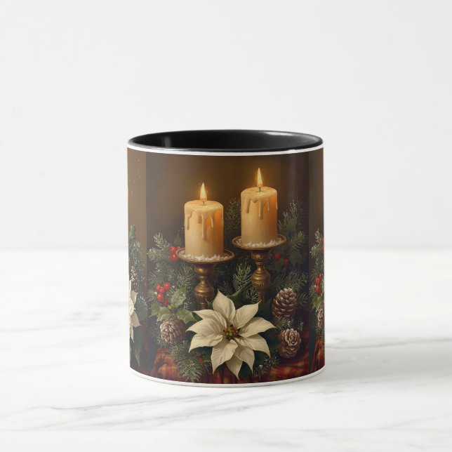 Caneca Elegant candle Christmas holly pine warm festive  (Centro)