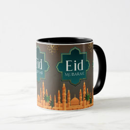 Caneca Elegant Eid Mubarak Mosque Skyline Art