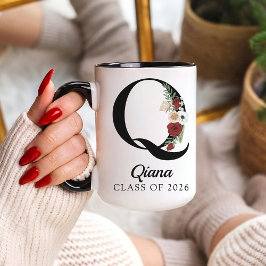 Caneca Elegant Floral Initial Custom Mug Gift for Grads