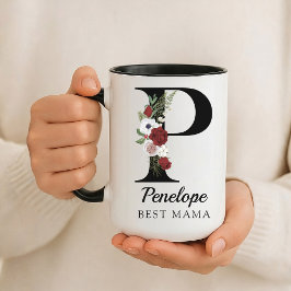 Caneca Elegant Floral Initial Custom Mug Gift for New Mom