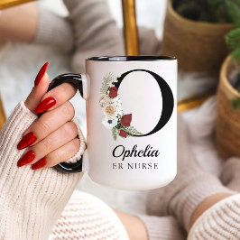 Caneca Elegant Floral Initial Custom Mug Gift for Nurses