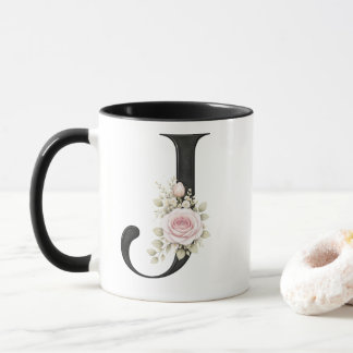 Caneca Elegant Floral Letter J Monogram Logo